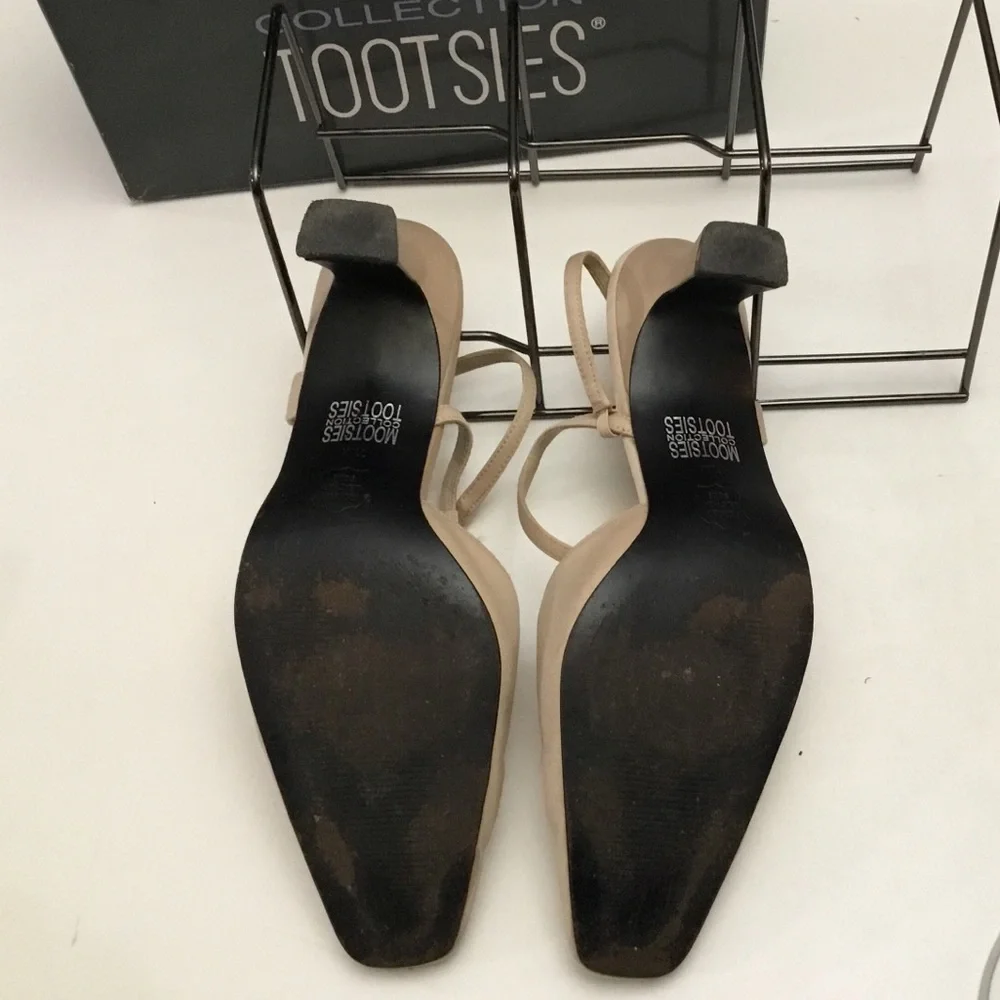 Mootsies Tootsies 11M Geisha Champagne Satin 3.25” Heels - CZ Buckles - Wedding - Picture 6 of 10